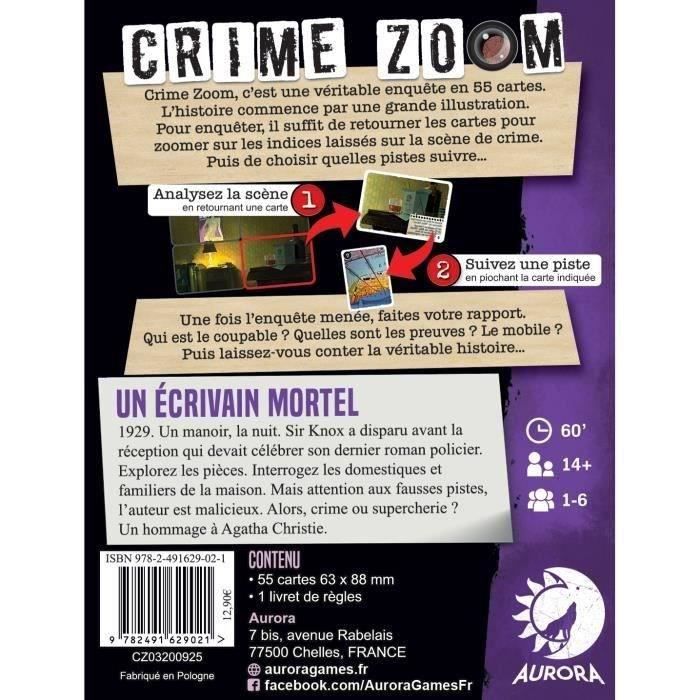 Crime Zoom  Un …crivain Mortel - Asmodee -  Jeu d'enquete - Des 14 ans - 30 minutes a 1h