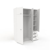 Armoire de chambre contemporaine blanche - COSMOS - L 146 cm - 6 portes, 3 tiroirs