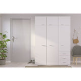 Armoire de chambre contemporaine blanche - COSMOS - L 146 cm - 6 portes, 3 tiroirs