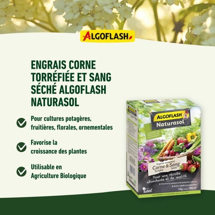 ALGOFLASH NATURASOL - Engrais corne torréfiée et sang séché 1.5kg
