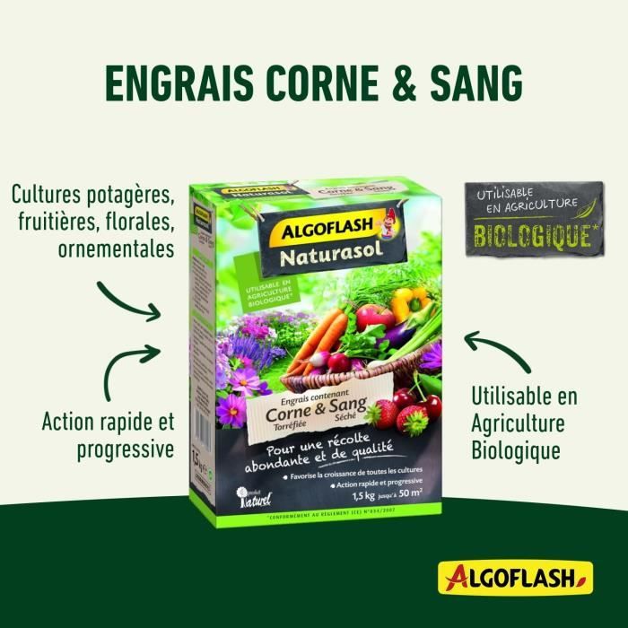 ALGOFLASH NATURASOL - Engrais corne torréfiée et sang séché 1.5kg