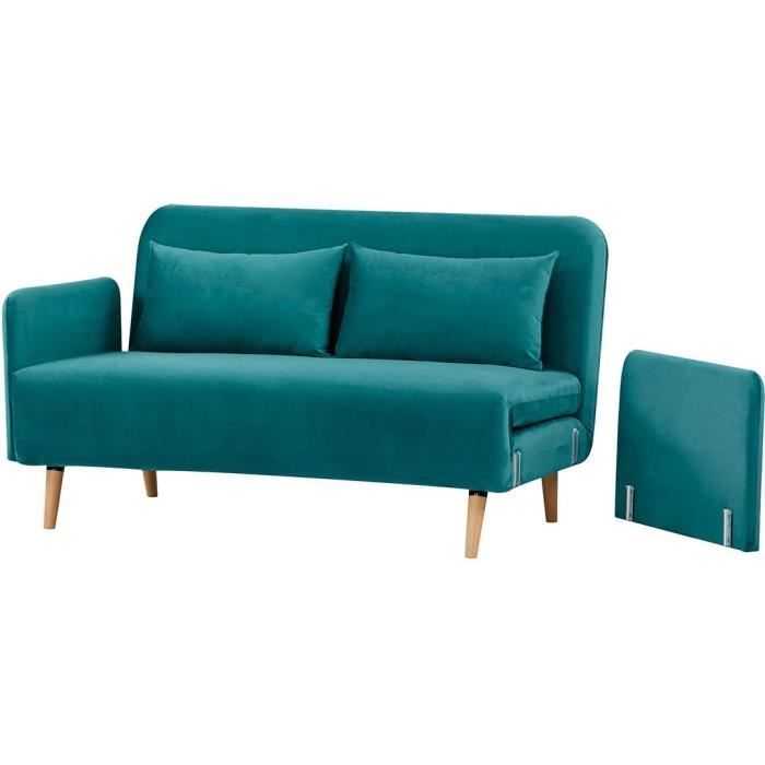 CanapÈ BZ DEPLO 2 places - Tissu bleu canard 140 - L 152 x P 90 x H 81 cm