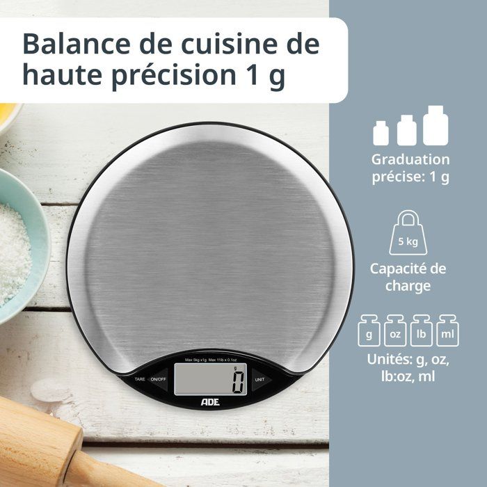 Balance de cuisine digitale - ADE - ANJA - Plastique ABS - 17 x 17 x 2,2  cm - Inclus 1 pile Cr 2032