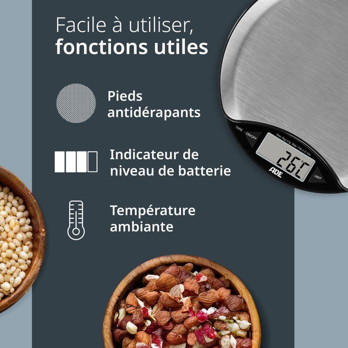 Balance de cuisine digitale - ADE - ANJA - Plastique ABS - 17 x 17 x 2,2  cm - Inclus 1 pile Cr 2032