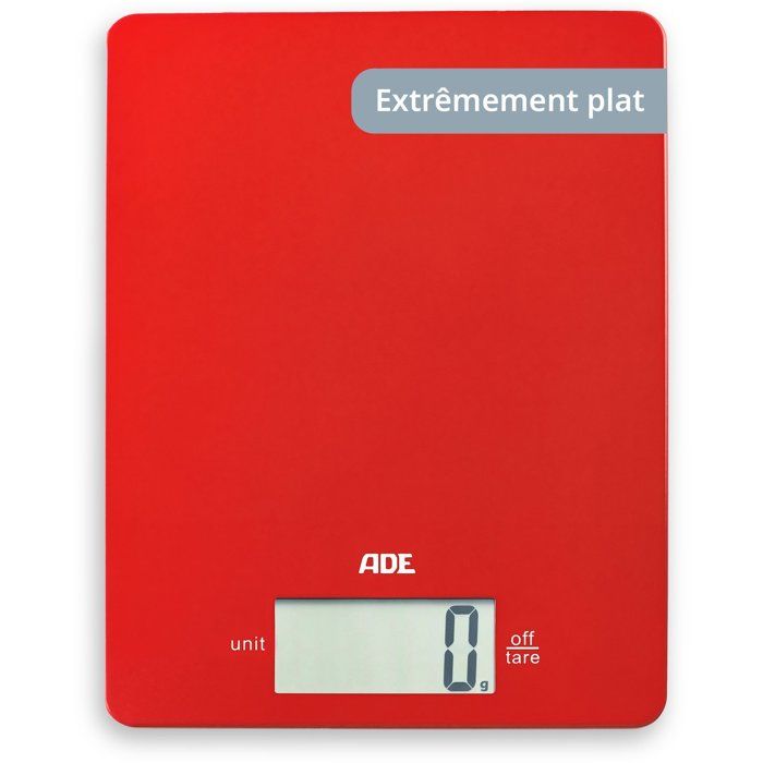 Balance de cuisine digitale - ADE - LEONIE - Plastique ABS - 22 x 17 cm - Inclus 1 pile Cr 2032-Rouge
