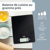 Balance de cuisine digitale - ADE - LEONIE - Plastique ABS - 22 x 17 cm - Inclus 1 pile Cr 2032 - Noir