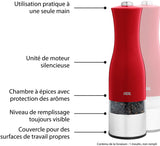 Moulin Poivre/Sel électrique - ADE -KITCHEN GADGETS - Acier inoxydable/plastique - H 22,5 cm - Inclus 6 pilles AAA - Rouge