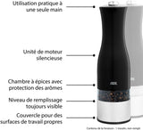 Moulin Poivre/Sel électrique - ADE -KITCHEN GADGETS - Acier inoxydable/plastique - H 22,5 cm - Inclus 6 pilles AAA - Noir