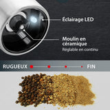 Moulin Poivre/Sel électrique - ADE -KITCHEN GADGETS - Acier inoxydable/plastique - H 22,5 cm - Inclus 6 pilles AAA - Noir