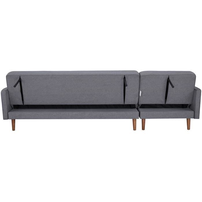 CanapÈ d'angle convertible 3 places rÈversible - Tissu gris foncÈ - Pieds en bois - L 286 x P 169 x H 80 cm - IMANIA
