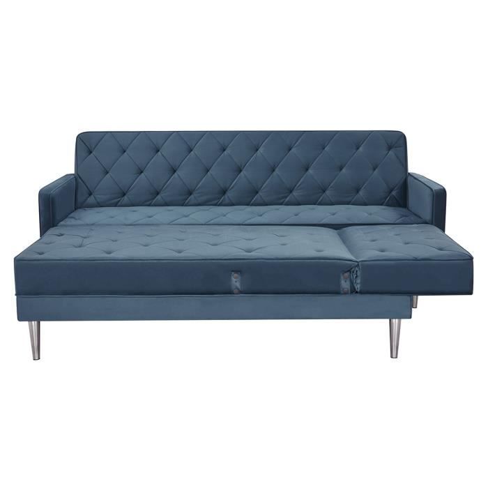 CanapÈ d'angle 3 places rÈversible  ISTANA -Velours Bleu - L 286 x P 169 x H 80 cm