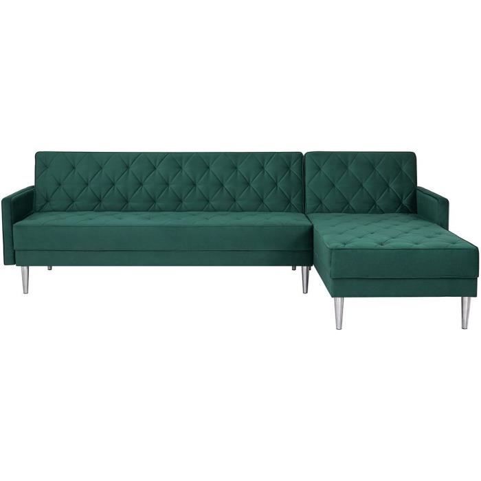 Canapé d'angle réversible 3 places  ISTANA -Velours Vert-  - - L 286 x P 169 x H 80 cm