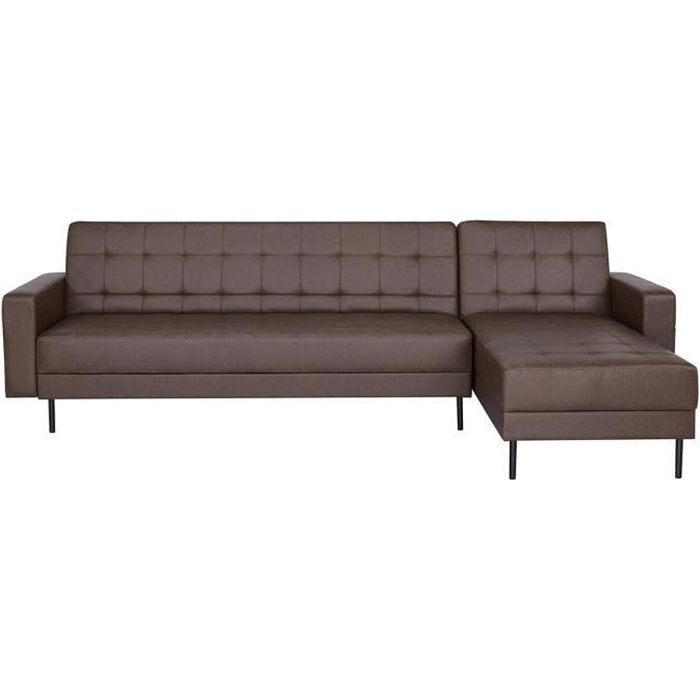 Canapé d'angle convertible 3 places réversible - Pieds en acier - Simili Marron - IVANA - L 277 x P 157 x H 80 cm