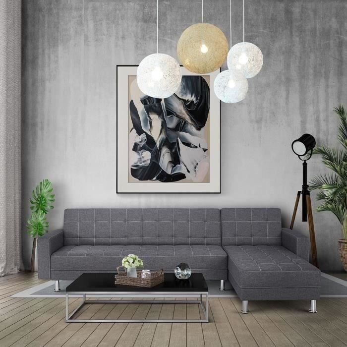 CanapÈ d'angle convertible 3 places rÈversible - Tissu gris foncÈ avec coutures blanches - Pieds acier - L277xP157xH80 cm - IVANA