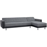 CanapÈ d'angle 3 places rÈversible - Tissu gris et simili noir - Pieds en acier - L 277 x P 157 x H 80 cm - IVANA