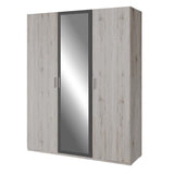 Armoire de chambre - ADRIA - Chene cendré / Gris foncé - 3 portes battantes - 1 miroir - L165,6 x P54,2 x H210,5 cm