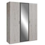 Armoire de chambre - ADRIA - Chene cendré / Gris foncé - 3 portes battantes - 1 miroir - L165,6 x P54,2 x H210,5 cm