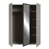 Armoire de chambre - ADRIA - Chene cendré / Gris foncé - 3 portes battantes - 1 miroir - L165,6 x P54,2 x H210,5 cm