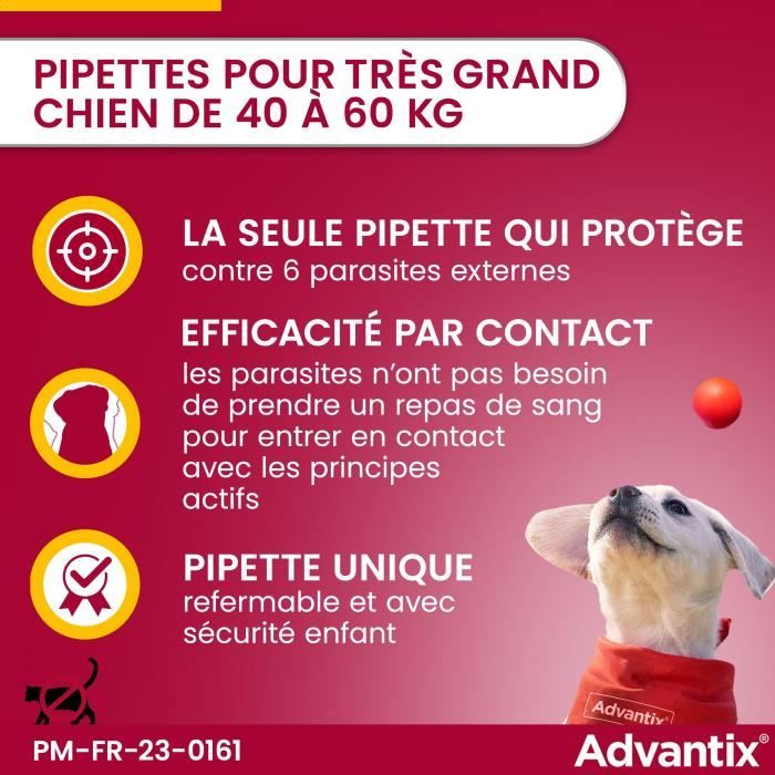 Advantix Chien Solution Antiparasitaire Tres Grande Race 40 a 60kg 4 pipettes