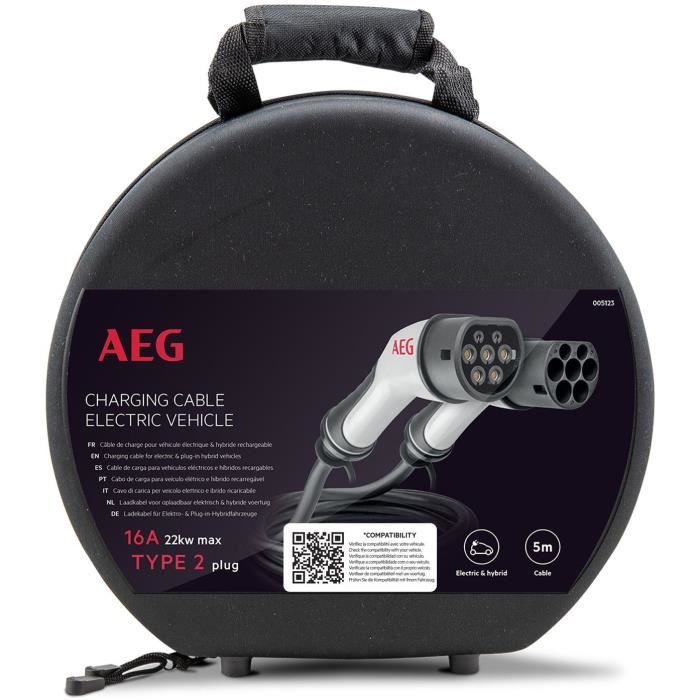 Câble de charge véhicules électriques & hybrides - AEG - Type 2 - Câble triphasé 16A 480V AC - Jusqu a 11Kw - Longueur : 5m