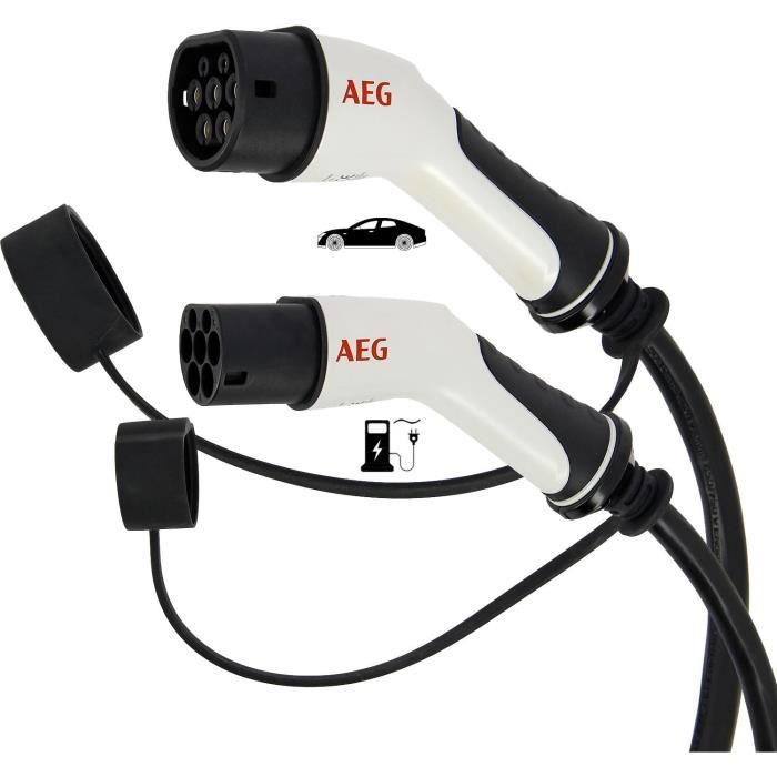 Câble de charge véhicules électriques & hybrides - AEG - Type 2 - Câble triphasé 16A 480V AC - Jusqu a 11Kw - Longueur : 5m