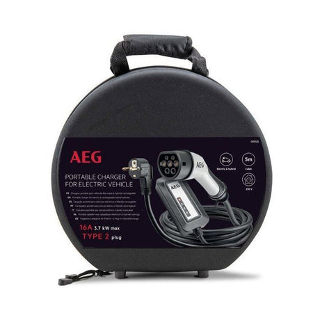 Chargeur portable véhicule électrique & hybride - AEG - Type 2 - Monophasé, 16A, 230V AC - Prise secteur 230V européen - L : 5m.
