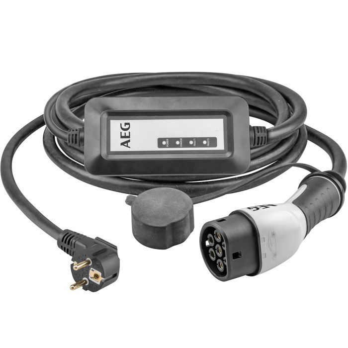 Chargeur portable véhicule électrique & hybride - AEG - Type 2 - Monophasé, 16A, 230V AC - Prise secteur 230V européen - L : 5m.
