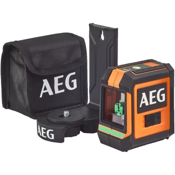 AEG - Niveau laser croix, portée 20 m, laser vert, 2 lignes, avec 1 adaptateur, 2 piles AA, 1 pochette de rangement - CLG220-B