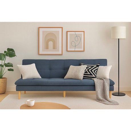 Canapé convertible - 3 places - AGATHE - Tissu Bleu Chambray - 180 x 74 x 72 cm