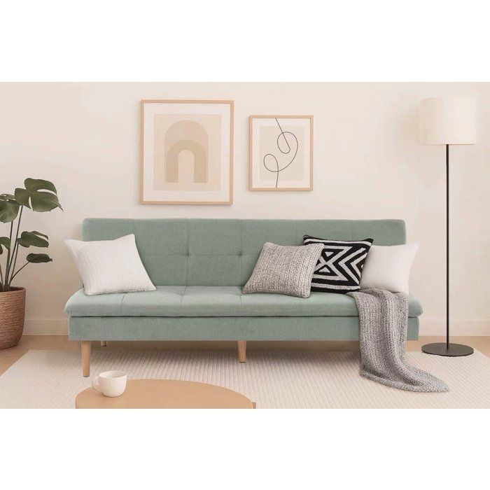 Canapé convertible - 3 places - AGATHE - Tissu Vert feutré - 180 x 74 x 72 cm