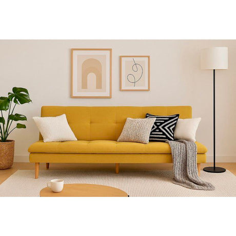 Canapé convertible - 3 places - AGATHE - Tissu Moutarde - 180 x 74 x 72 cm