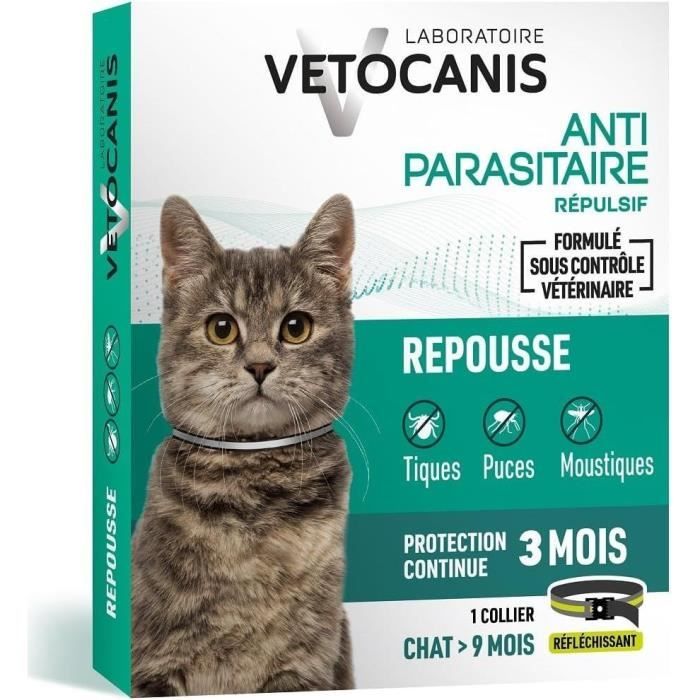 Collier répulsif anti-tiques et puces - VETOCANIS - Noir Reflechissant pour Chat