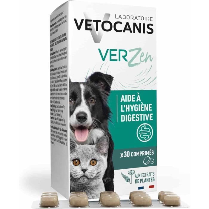 Comprimés contre les vers intestinaux - VETOCANIS - VerZen - Pour chien et chat - Boite de 30 comprimés