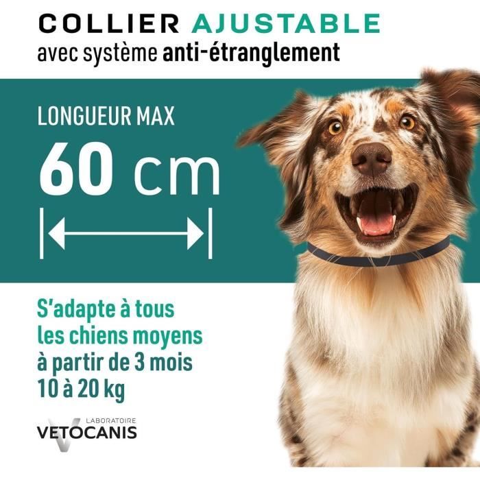 Collier répulsif puces tiques et moustiques - VETOCANIS - Chien de 10 a 20 kg - Extraits Naturels Margosa et Lavandin (Lot de 2)