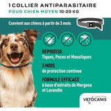 Collier répulsif puces tiques et moustiques - VETOCANIS - Chien de 10 a 20 kg - Extraits Naturels Margosa et Lavandin (Lot de 2)