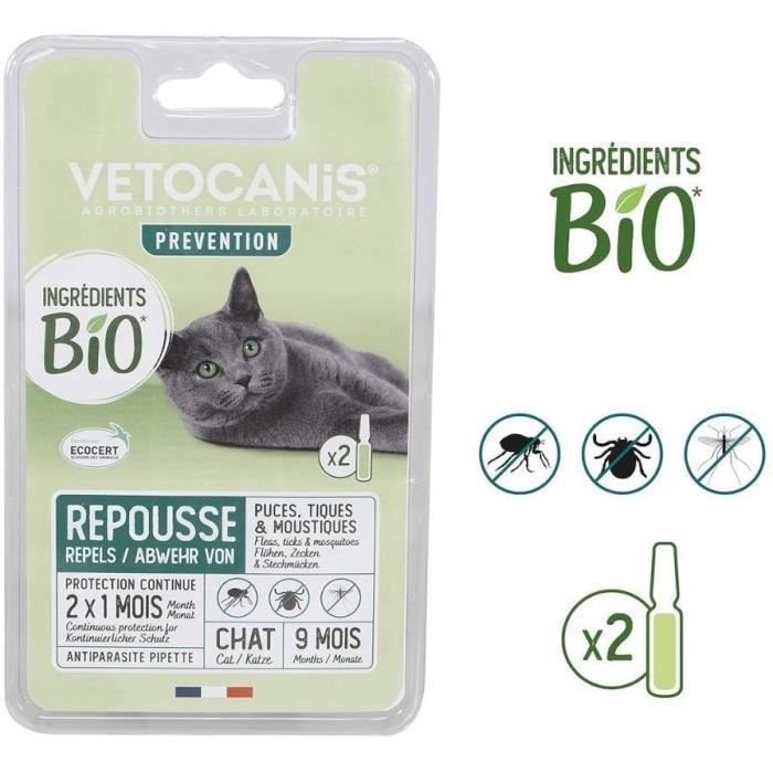 Pipettes Antiparasitaire - VETOCANIS - Ingrédients Bio pour Chats