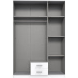 Armoire AGIA - 3 portes battantes + 2 tiroirs - Décor anthracite et chene - L135 x H199 x P58 cm