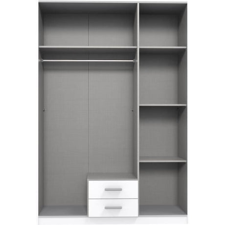 Armoire AGIA - 3 portes battantes + 2 tiroirs - Décor anthracite et chene - L135 x H199 x P58 cm