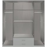 Armoire AGIA - Décor gris et chene - 4 portes battantes + 2 tiroirs - L180 x H199 x P58 cm