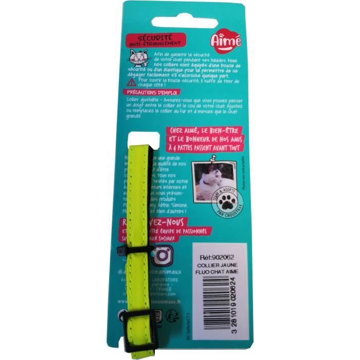 Collier pour chat - AIME - Jaune fluo, paillettes dorées, grelot argenté