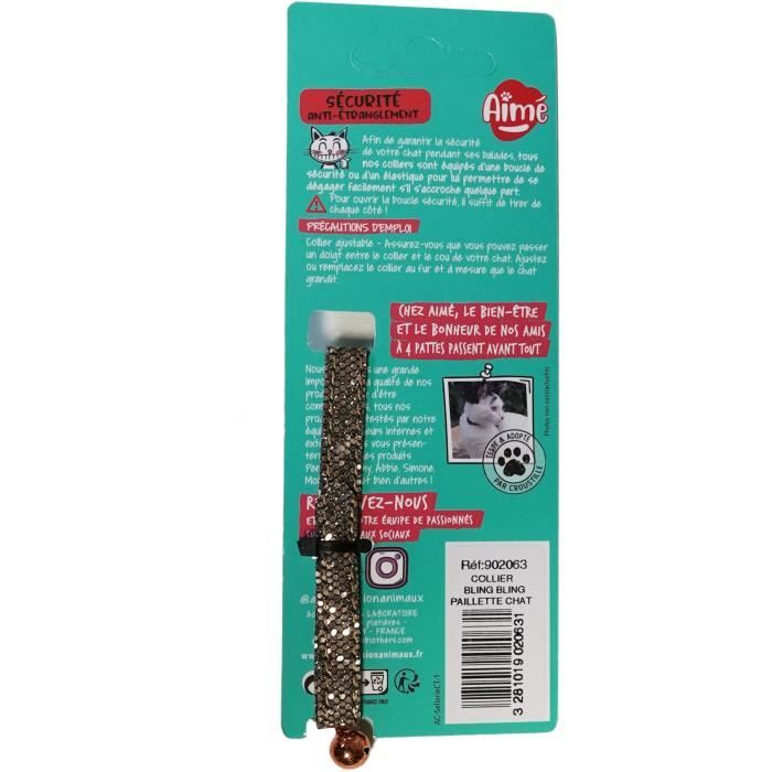 Collier pour chat - AIME - Bling Bling pailleté - Nylon rouge, grelot argenté
