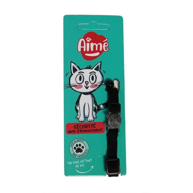 Collier pour chat - AIME - Velours Noir - Nylon, motifs rouges/blancs, grelot argenté