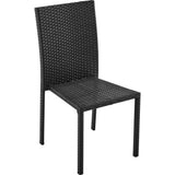 Ensemble repas de jardin - table en verre trempÈ et 6 chaises en rÈsine tressÈe noir - Table 160x80x73 cm - Chaise : 44x54x88 cm