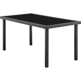 Ensemble repas de jardin - AKELA - Plateau verre trempé + Chaises résine tressée - Table 160x80 cm - Noir - 6 personnes