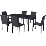 Ensemble repas de jardin - AKELA - Plateau verre trempé + Chaises résine tressée - Table 160x80 cm - Noir - 6 personnes