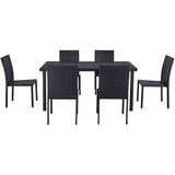Ensemble repas de jardin - AKELA - Plateau verre trempé + Chaises résine tressée - Table 160x80 cm - Noir - 6 personnes