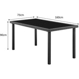 Ensemble repas de jardin - table en verre trempÈ et 6 chaises en rÈsine tressÈe noir - Table 160x80x73 cm - Chaise : 44x54x88 cm