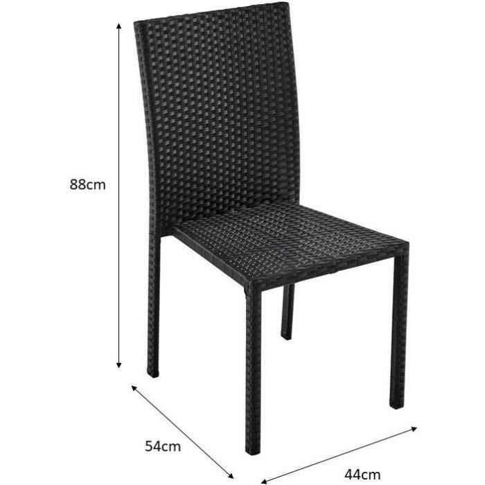 Ensemble repas de jardin - table en verre trempÈ et 6 chaises en rÈsine tressÈe noir - Table 160x80x73 cm - Chaise : 44x54x88 cm