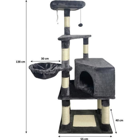 SWIFTY Arbre a chat - 55 x 40 x 138 cm - Gris foncé - 3 plateformes, 1 perchoir, 1 niche, poteaux a griffer