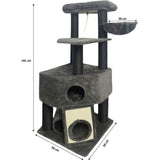 GUILY Arbre a chat stable - Idéal chats taille moyens - 50 x 50 x 141 cm - Gris foncé - 2 plateformes, 1 perchoir, 1 cabane, 1 rampe